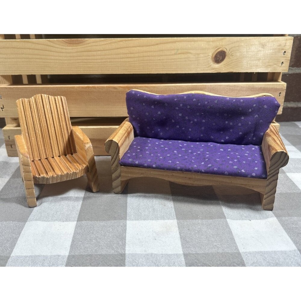 Kidkraft Dollhouse Miniature Wooden Furniture Purple Couch Cushion Sofa & Chair